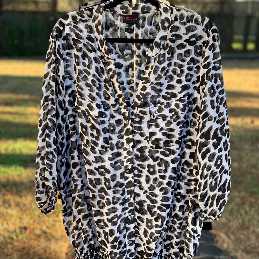 Black and white animal print blouse